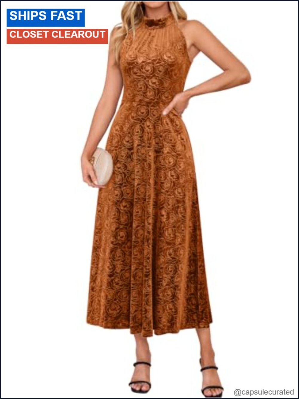 Velvet Halter Maxi Dress Floral A-Line Formal Sleeveless Wedding Guest